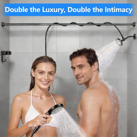 Total Win Dual Shower Head With Retractable Hand Sprayer For Couples And Shared Bathrooms Matte Black Finish Double Shower Rig Dropping Heavy Water Pressure