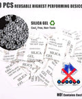 30 silica gel desiccants labeled non-toxic next to CoCl2 warning, part of Premium 30 Pack Large 32x34cm Vacuum Sealed Filament Storage Bags Kit