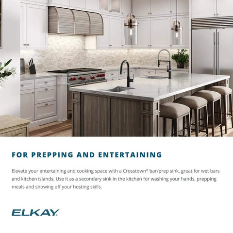 Modern kitchen with island featuring Undermount Bar Sink Built Tough In 18 Gauge Stainless Steel 13.5 Inch By 18.5 Inch By 9 Inch Single Bowl