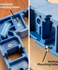 Close-up of blue 90 Degree Clamp It Assembly Square for Woodworking with horizontal and vertical mounting holes visible.