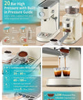 Top Tier 20 Bar Espresso Machine With Precision Burr Grinder And Full Steam Wand for home coffee brewing.