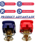2 PCS Quick Release Battery Terminal Connectors Set, Universal Positive & Negative Disconnect Clamps with Red Blue Covers for Cars, Trucks & SUVs, front view showing good material and features.