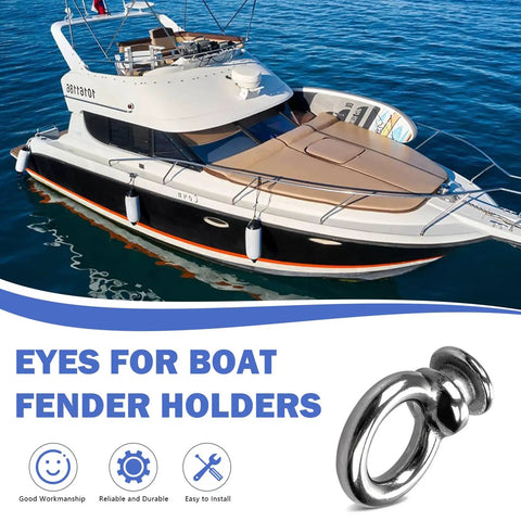 Boat with Easy Docking Fender Bumper Clips For Boats Stainless Steel Eyelets 4 Pack Silver shown in use