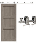 5.5 Foot Stainless Steel Sliding Track Barn Door Hardware Kit For Single Door Heavy Duty, Quiet Smooth Roller Bearings, close-up view.