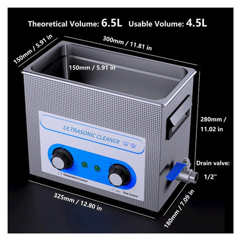 Huge 6.5L Ultrasonic Cleaner Tank With Heat For Deep Carburetor And Engine Part Scrubbing 40KHz Powerful Cleaning Machine with controls.