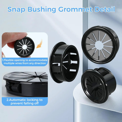 Black Cable Grommets With Snap In Fit Tackle Messy Cord Chaos And Route Those Wires Slick Using These Tough 2 Inch Knockout Bushings for quick installation.