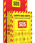 Wall Mounted SDS Station With 3 Inch Binder And Wire Rack OSHA GHS Safety Data Sheet Station Bilingual Labels Display Sign Chain And Mounting Hardware For Quick Install, front view