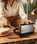 Oukens Non Stick Cast Iron Double Pie Iron Portable Campfire Press With Removable Handles For Grill Stove Mountain Cooking Adventure Gear in use outdoors.