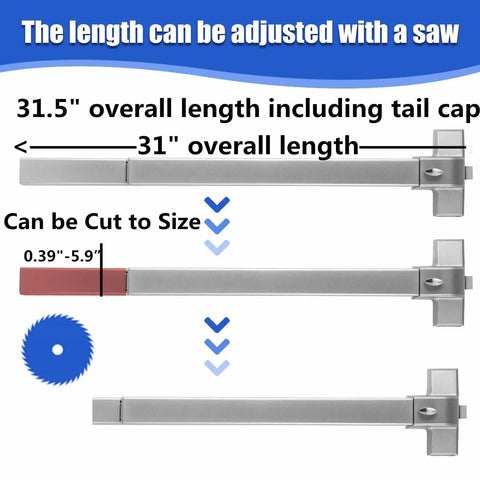 Stainless Steel Push Bar Panic Exit Device With Exterior Lever Handle For Commercial Doors, adjustable length shown