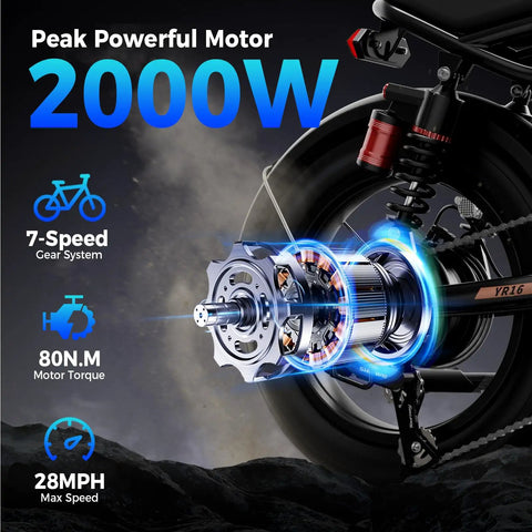 All Terrain Off Road Electric Bike For Adults With 2000W Peak Power 16 Inch Wheels highlighted features