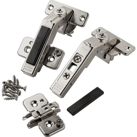 Bi-Fold Hinge Pair For Frameless Cabinets With 60 Degree Clip Top Screw-On Self-Closing Cam Mounting Plate 0mm Boring Pattern