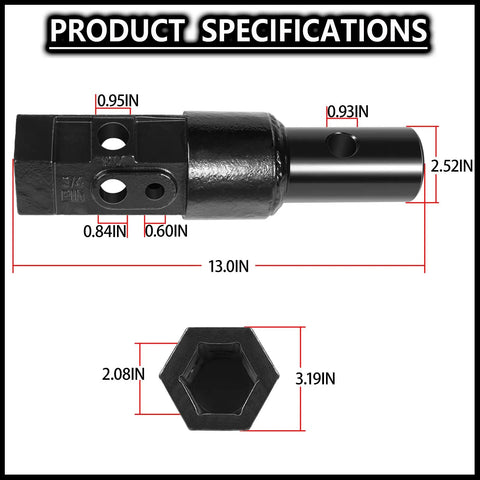 Heavy Duty 2 Inch Hex To 2 9 16th Inch Round Auger Adapter For Skid Steer And Tractor Hex To Round Bit Converter; dimensions view