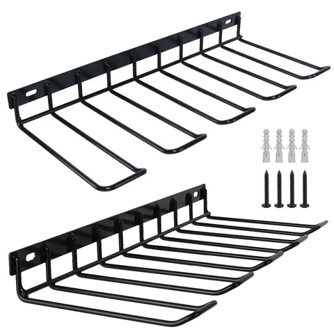 Power Tool Organizer Wall Mount and Drill Holder 2 Pack Black Steel Racks for Garage Holds Four Tools 80 Lb Capacity Easy Install with Screws Anchors Included