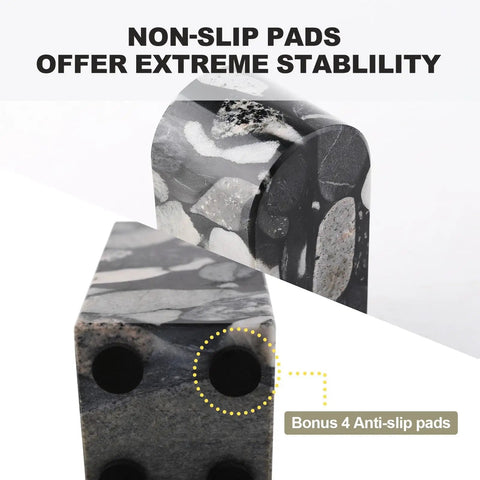 Sturdy Marble Book Ends Set Weighing 7lbs With Non Slip Pads For Stable Shelf Display showcasing anti-slip pad detail
