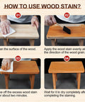 How to use Top Shelf Water Based Wood Stain In Rich Teak Tone in four steps on small wooden furniture.