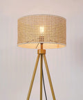 60 Inch Floor Lamp With Faux Wood Tripod Base And Rattan Shade On Off Rotary Switch For Easy Control Cottagecore Cozy Vibe