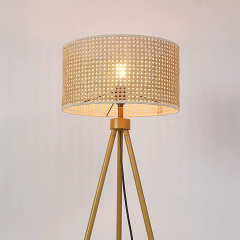 60 Inch Floor Lamp With Faux Wood Tripod Base And Rattan Shade On Off Rotary Switch For Easy Control Cottagecore Cozy Vibe