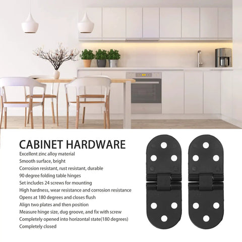 Heavy Duty 4 Pack 180 Degree Solid Hinge In Black Round Edge Zinc Alloy 80x30x2.2mm With 24 Screws For Folding Tables