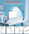 LED Desk Lamp With 10 Color Modes 2700K To 7000K Stepless Dimming Architect Clamp for home office on white desk
