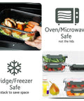 Five Pack 36 Oz Glass Meal Prep Containers With Snap Lock Lids, Airtight Glass Food Storage For Microwave, Oven, Freezer And Dishwasher