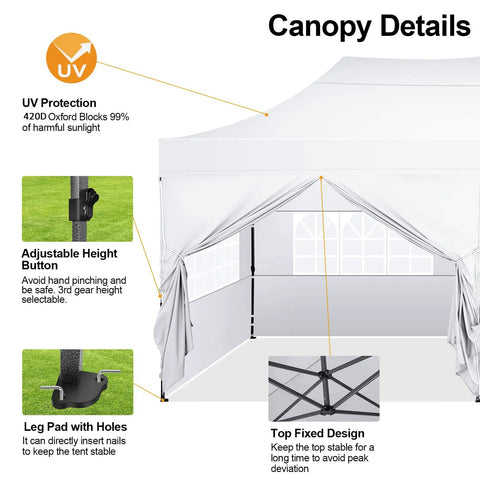 10x20 Foot Pop Up Canopy Tent With 6 Sidewalls Heavy Duty Waterproof Commercial Gazebo with adjustable height and UV protection