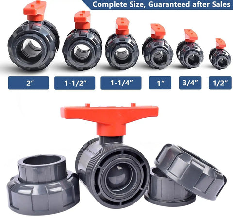 Union Ball Valve 1 Inch Full Port Pack of 2 UPVC Full Flow Ball Valves with 230 PSI Rating EPDM O Rings and Reversible PTFE Seats