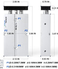 Product dimensions of Pneumatic Air Cylinder 16mm Bore 25mm Stroke Beefy Aluminum Body Double Rod Double Acting, Model TN16-25.