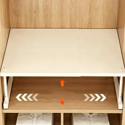 Adjustable Closet Shelf Organizer With Expandable Storage Rack For Pantries And Closets, height adjustable sliding panels.