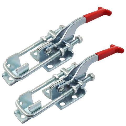 Two Pack Toggle Latch Clamp Set Heavy Duty Hasps With Adjustable Iron Latches, 700Lbs Holding Capacity, Anti Slip Grip, Silver Finish