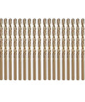 One Eighth Inch Cobalt Drill Bit Set Workhorse For Tough Metals M35 Cobalt High Speed Steel Jobber Length Twist Bits Ideal For Drilling Hard Metal Stainless Steel Cast Iron Twenty Pieces With 135 Degree Split Point For Faster Cutting And Longer Life.