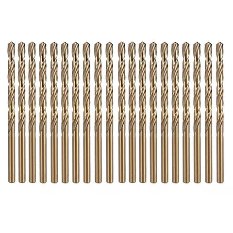 One Eighth Inch Cobalt Drill Bit Set Workhorse For Tough Metals M35 Cobalt High Speed Steel Jobber Length Twist Bits Ideal For Drilling Hard Metal Stainless Steel Cast Iron Twenty Pieces With 135 Degree Split Point For Faster Cutting And Longer Life.