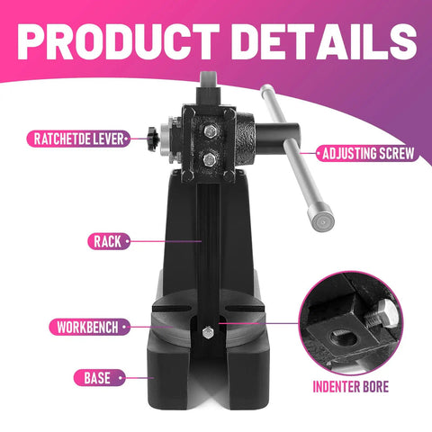 Heavy Duty 3 Ton Manual Arbor Press main parts, rack and lever detail, 22 Inch workshop hand press components.