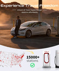 Nacs To Ccs1 Dc Fast Charging Adapter With Heavy Duty Safety Lock For Electric Vehicles plugged into a Tesla Supercharger.