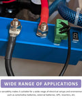 Two Package 2 Awg Battery Cables 12 Inch Pure Copper Power Inverter Wires With 3/8 Ring Lugs connected to electrical component.