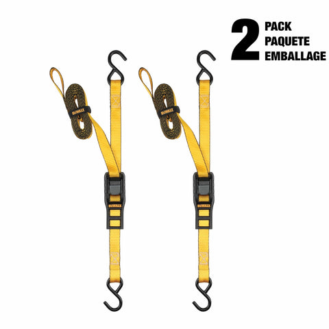 Heavy Duty 1 Inch By 12 Foot Cam Buckle Straps Set, 2 Pack, 500 Lbs Safe Working Load And 1500 Lbs Break Strength, Black And Yellow