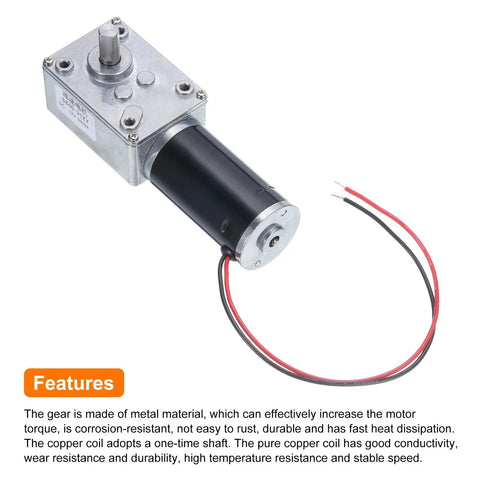 12V High Torque Workhorse Turbine Worm Gear Motor With 8mm Shaft 3 RPM Geared Drive showing casing detail and wires