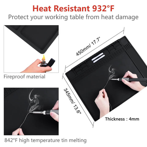 Premium Pro Grade ESD Safe Soldering Mat Kit With Wrist Strap And Grounding Plug For Electronics Repair, heat resistant work mat.
