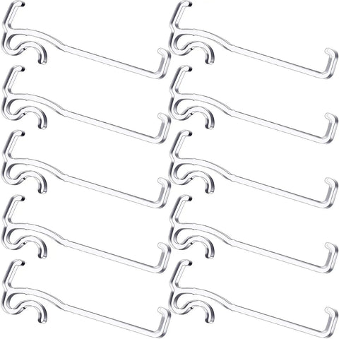 Clear 20 Pack Valance Clips for Horizontal Blinds Total Invisible Hook Set, heavy duty plastic valance holders arranged in rows.