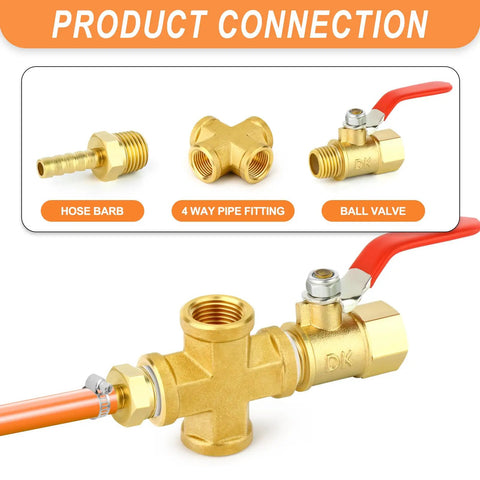 Brass Pipe Fitting Cross Four Way Connector With Four Openings For Plumbing One Eighth Inch NPT Female Threads Solid Brass