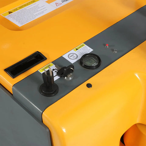 Control panel of Heavy Duty Full Electric Pallet Stacker And Counterbalanced Forklift with battery indicators and keys.