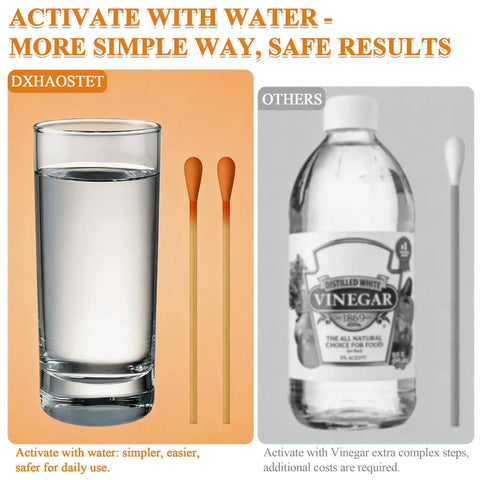 Image comparing activation methods: glass of water with two swabs for Top Rated Lead Paint Test Kit Featuring 80 Water Activated Swabs For No Sweat Testing Hands Down Delivers Quick Results In 30 Seconds Solid Pick For Safe Home Renovation Prep.