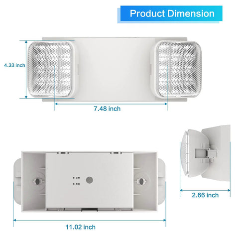 Product dimensions of 4 Pack Led Emergency Lights For Biz With Battery Backup, Hard Wired, UL 924 Certified, AC 120 To 277 Volt, Two Head Adjustable