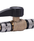 1/2 Inch EvoPEX Ball Valve with Push-To-Connect Plumbing Fitting, Brass Body, Water Shut Off Valve for PEX Pipe, Model K22222Z, side view.