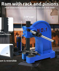 Built Different One Ton Manual Arbor Press With Four Position Steel Anvil And Five Point Five Inch Work Height, 9.1 inch ram, durable blue iron body.