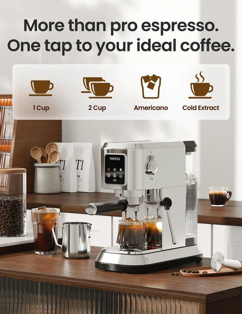 Grind Your Perfect Shot With This Compact Stainless Steel Espresso Machine Boasting 20 Bar Pressure, showing cold brew cups.