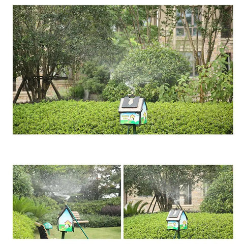 Heavy Duty 360 Degree Rotating Rooftop Sprinkler For Backyard Boss Lawn Cooling And Garden Watering With Smooth Sweep Adjustment And Built Different Zinc Frame spraying water in garden.