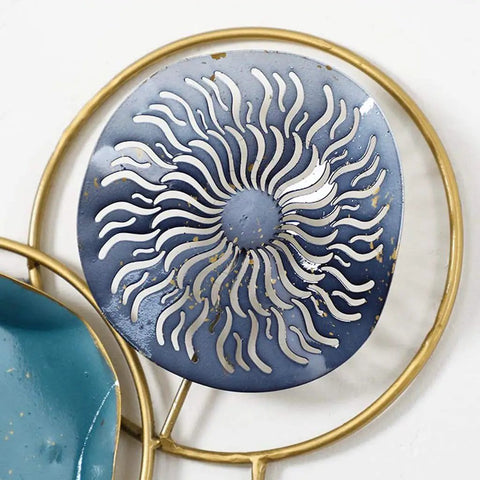 Wall Mounted Coat Rack With Heavy Duty Iron Hooks For Entryway Or Bathroom Door Organizer holds decorative blue metal plate design.