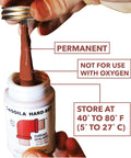Hard Setting Permanent Thread Sealant With Fast Dry Red Varnish For PVC Metal Rubber Wood And More Heavy Duty Leak Proof Seal In A Brush In Cap Applicator BT04 One Quarter Pint Can being applied with brush cap showing red sealant.