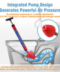 Heavy Duty Toilet Plunger And Brush Set With High Pressure Air Blast Design showing integrated pump for clogged pipes.