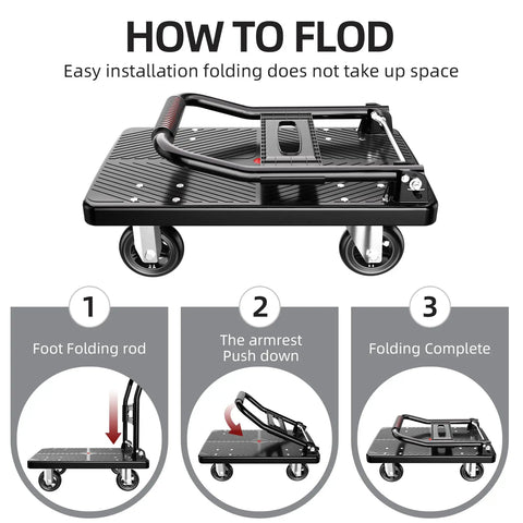 Foldable Push Cart Platform Cart With 360 Degree Swivel Wheels No-Fuss Heavy-Duty Hand Truck folding instructions